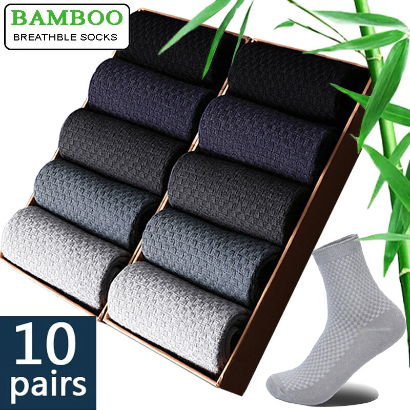 Calcetines largos de compresión de fibra de bambú para hombre, calcetín informal de negocios, color negro, 42-45 talla grande, ideal para regalo, novedad de otoño, 10 pares por lote, 2023