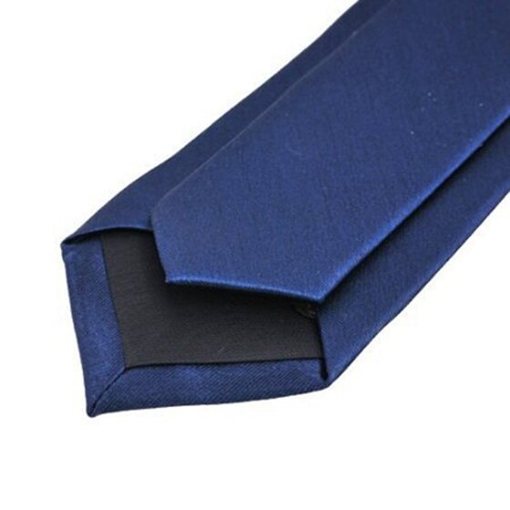 Poliester wąski krawat chudy jednolity ciemnoniebieski cienki krawat dla mężczyzn (2 "Max szerokość)