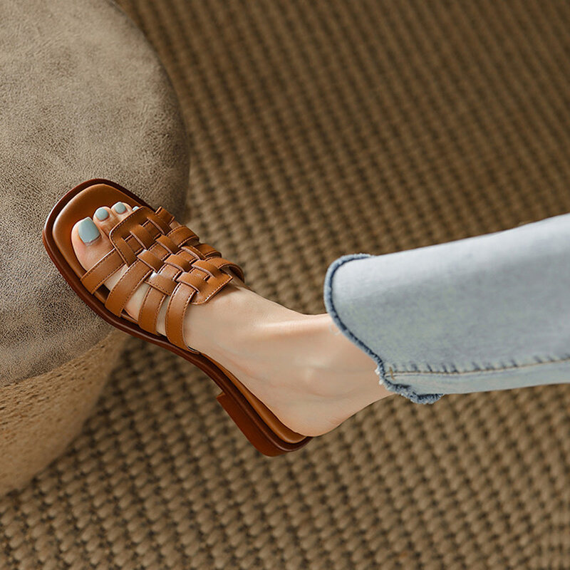 Женские Летние кожаные туфли на плоской подошве с нескользящей подошвой
