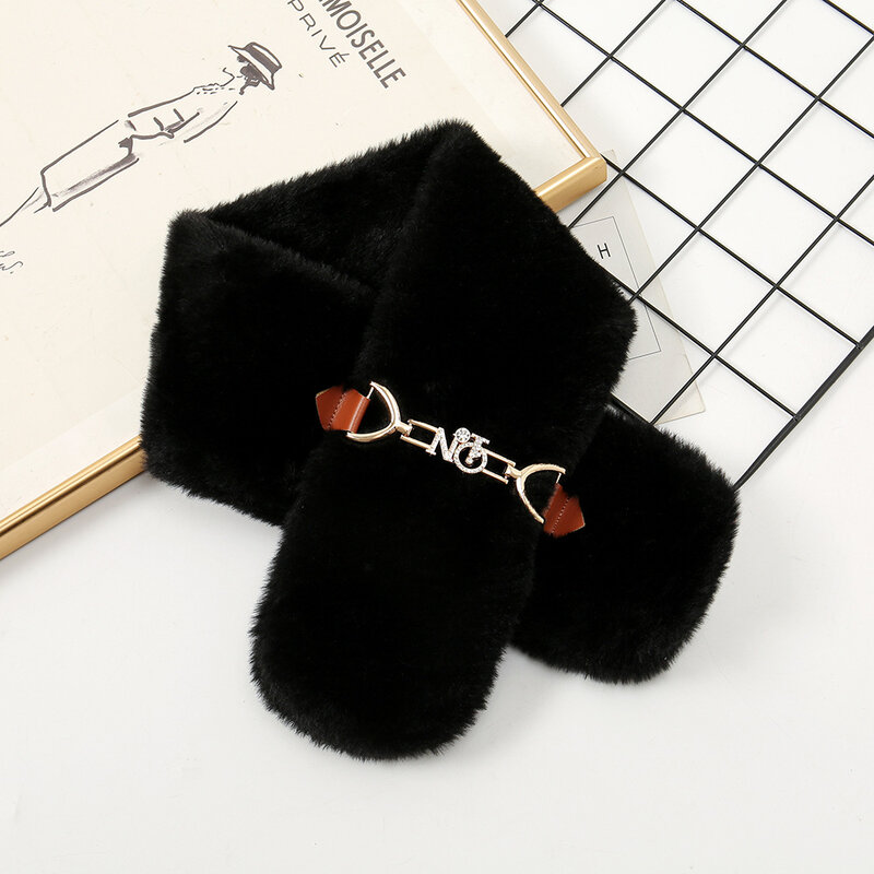 Korean Style Winter Women Plush Cross Scarf Autumn Thickened Warm Faux Fur Scarves Girls Student Soft Warmer Neck Ring Scarf New