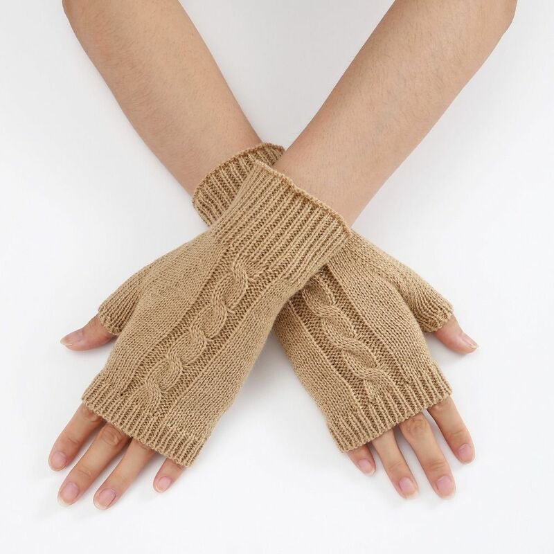 Gants demi-doigt avec motif de torsades pour femmes et filles, mitaines à la mode, chauffe-mains, fausses manches, couverture de poignet, hiver