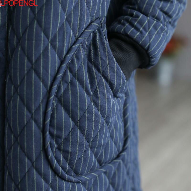Abrigo de algodón de longitud media para mujer, chaqueta Vintage gruesa, versátil, holgada, con capucha, de una sola botonadura y cintura ancha, otoño e invierno, novedad
