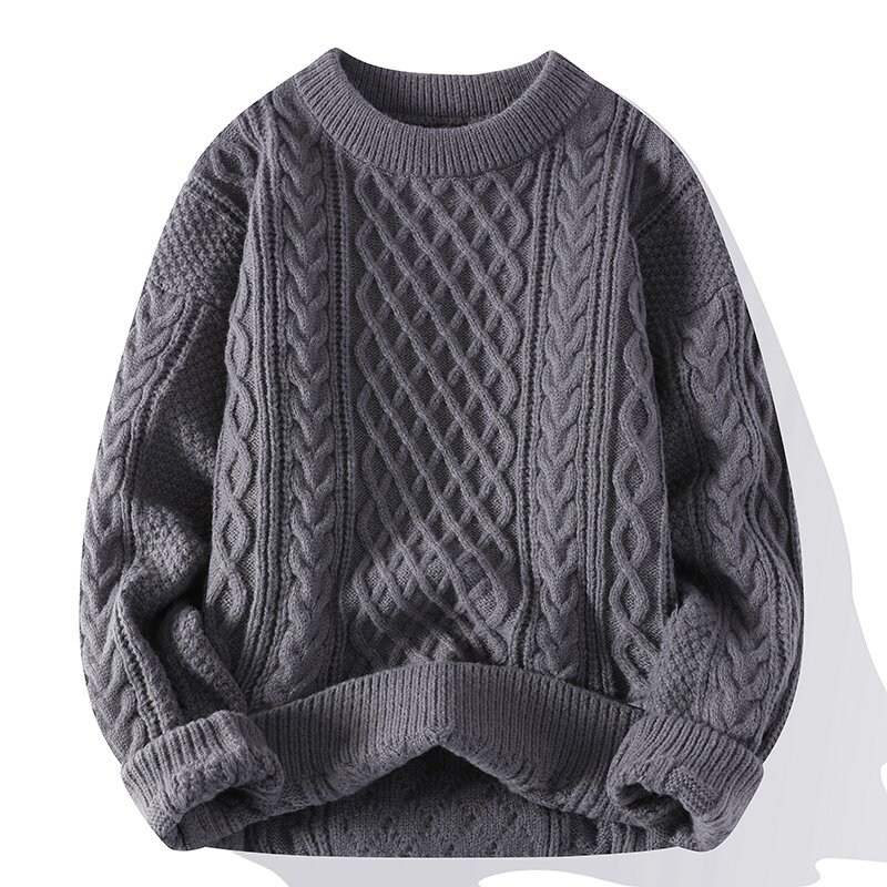 Осенне-зимний мужской свитер в винтажном стиле с круглым вырезом, однотонные мужские трикотажные пуловеры свободного покроя, мужские вязаные пуловеры в стиле ретро, свитера