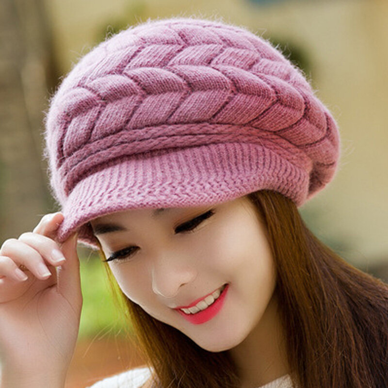 Chapéus de pelúcia para tricô feminino, capuz protetor auricular macio, monocromático, quente, aba pequena, presente para a mãe, outono, inverno, novo