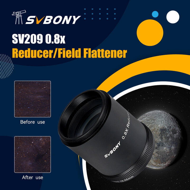 SVBONY SV209 reduktor ogniskowy/spłaszczacz pola 0,8x dla SV550 122mm f/7 triplet refraktor APO czarny