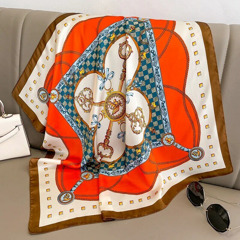 Pañuelo cuadrado de seda para mujer, Bandana con estampado, a la moda, 70x70cm, 2023