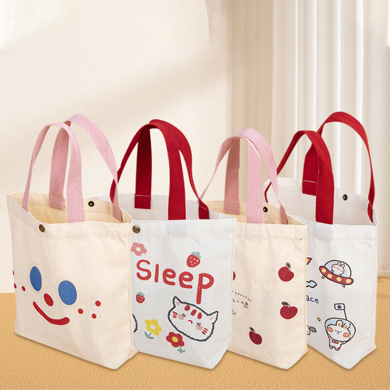 Bolsa de lona de ombro pequena para mulheres, sacola japonesa dos desenhos animados, lancheira, grande capacidade, bolsa de compras, bolsa Bento