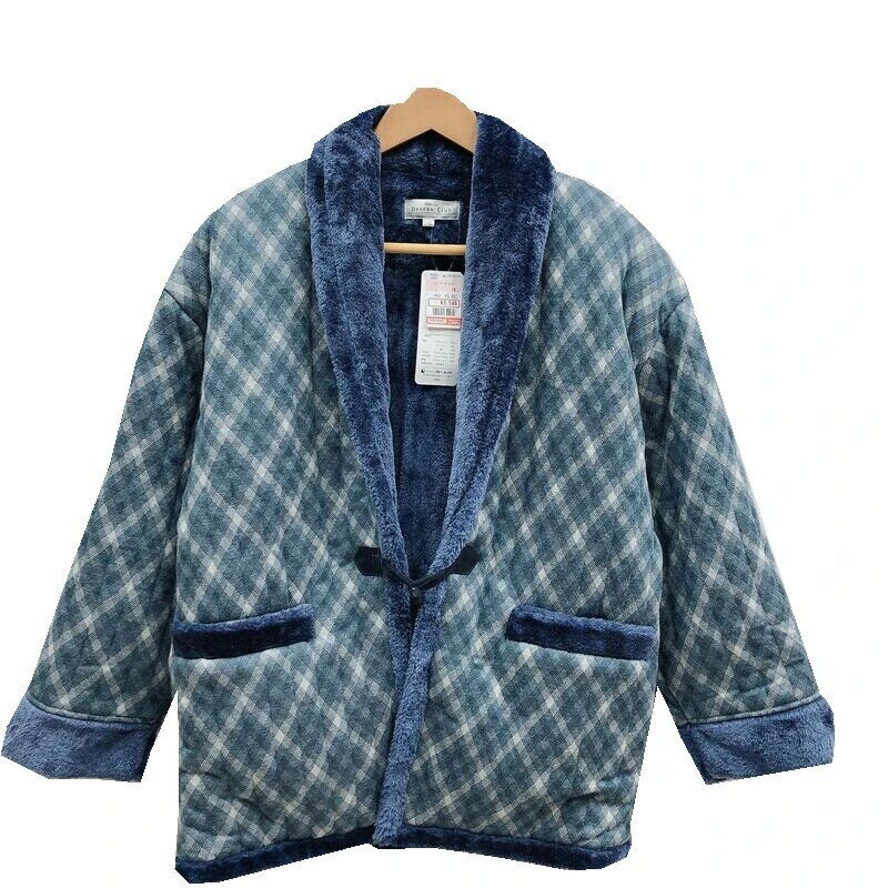 Quimono masculino estilo japonês algodão-acolchoado semi-envolto botão quente casa vestuário jaqueta outono e inverno conforto e calor