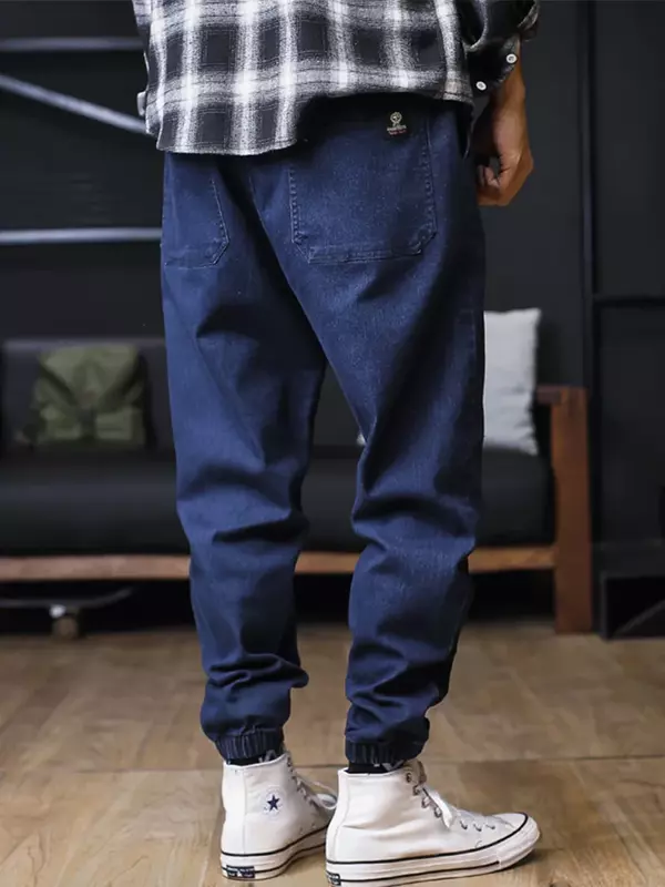 Duże dżinsy męskie luźne spodnie w stylu Streetwear szarawary dżinsowe spodnie Cargo do kostek