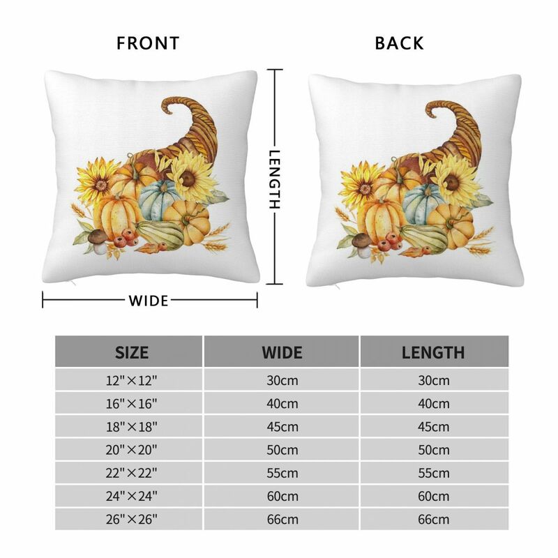 Thanksgiving Horn Of Plenty Square Pillowcase Pillow Cover Cushion Zip Decorative Comfort Throw Pillow for Home Bedroom
