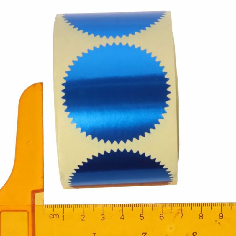 500pcs Embossing Stickers Serrated Edge Blue 2 inch Label Paper Round Warehouse Inventory