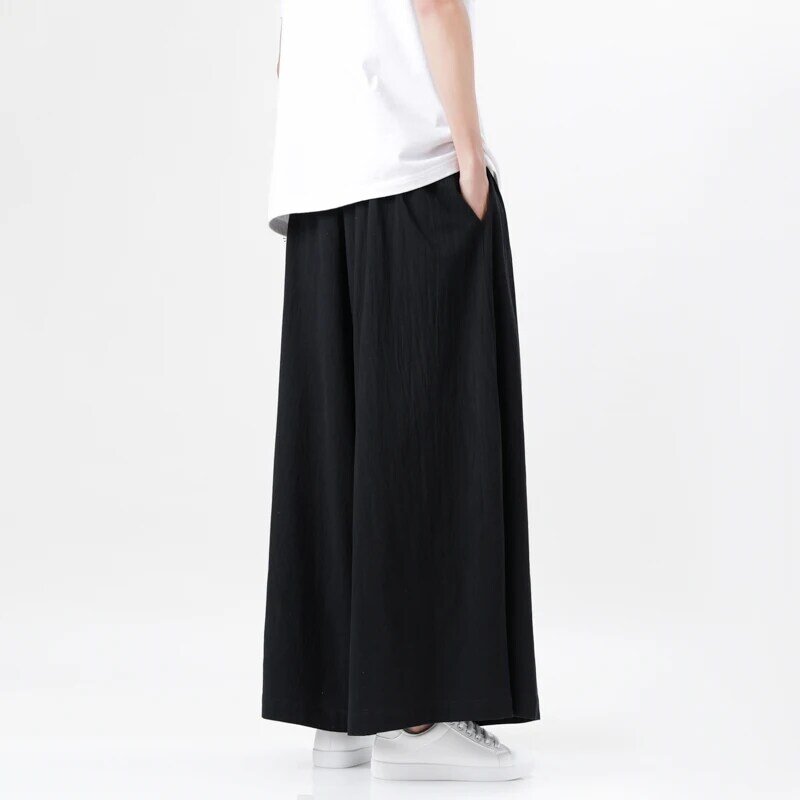 Calça retrô de algodão de linho estilo chinês masculina, quimono de verão, calça tradicional masculina de streetwear, casual de pernas largas