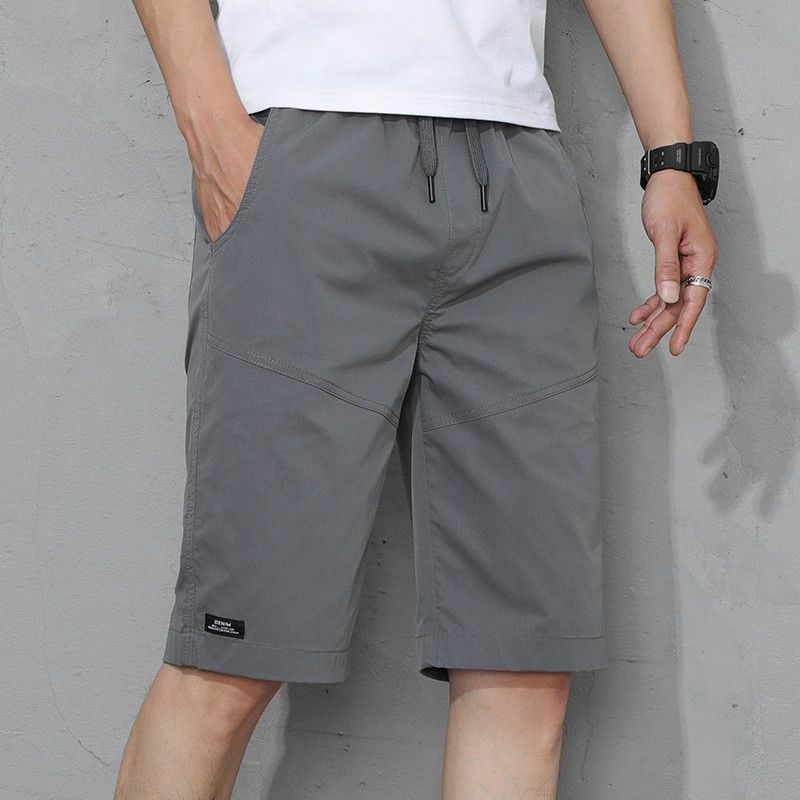 Trendy Sports Summer Thin Style Ice Silk Fabric Pocke Men's Elastic Waist Drawstring Fashion Comfortable Loose Casual Shorts