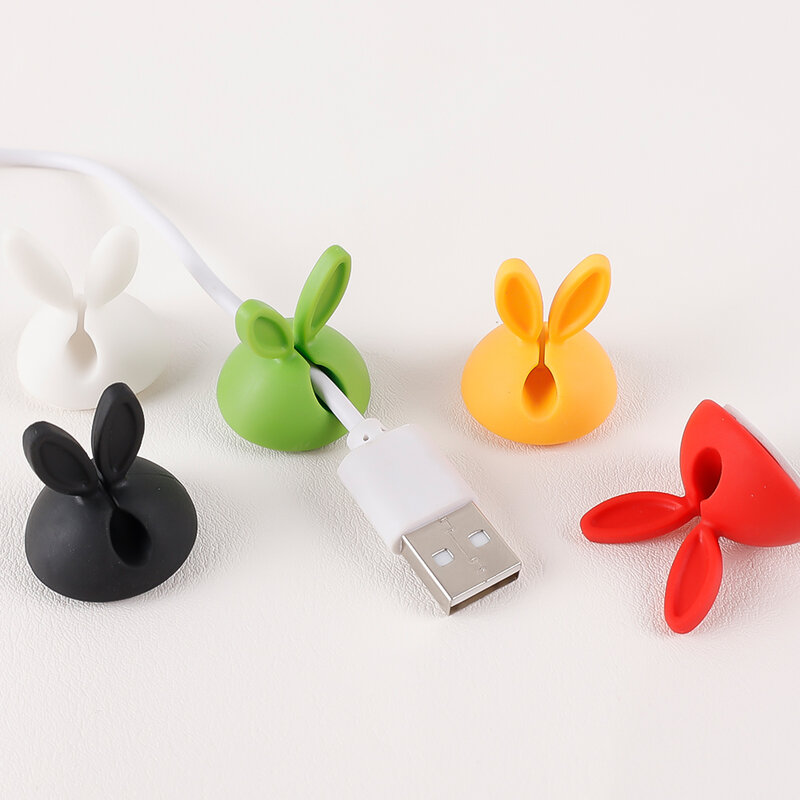 10PCS 토끼 귀 모양 실리콘 케이블 주최자 귀여운 만화 이어폰 케이블 와인 더 유연한 USB 관리 클립