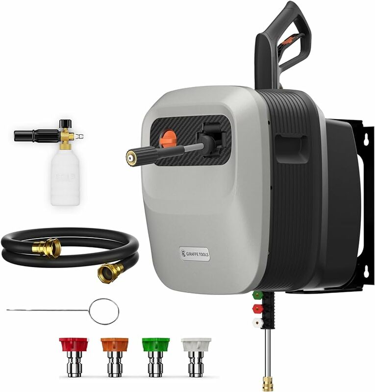 Giraffe Tools Grandfalls Pressure Washer G20, Wall Mount Pressure Washer with 180° Rotating Bracket, 65FT Retractable Reel,