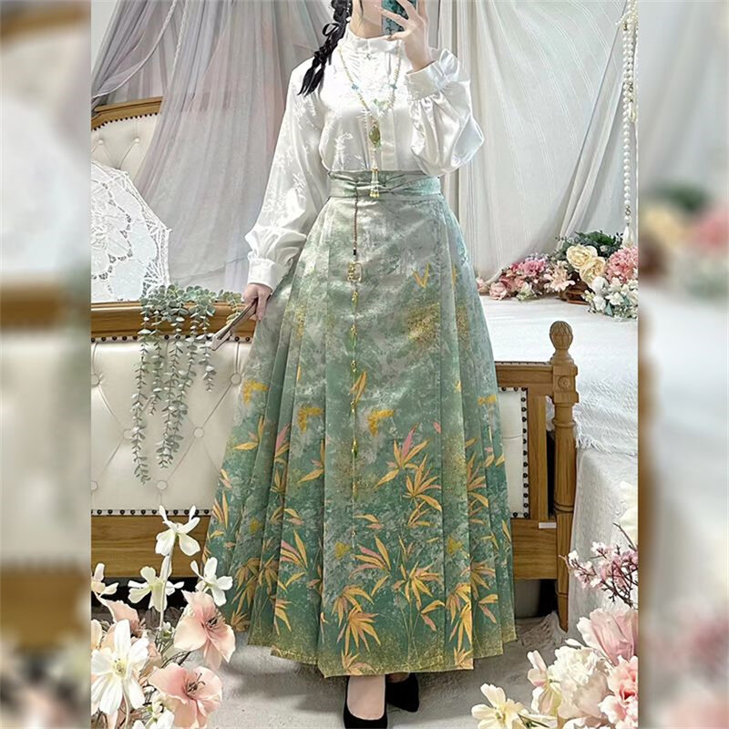Chinese Traditional Hanfu Set Women's Horse Face Skirt Daily Set Patchwork Printing Winter Autumn Spring Cosplay Chinese Dress