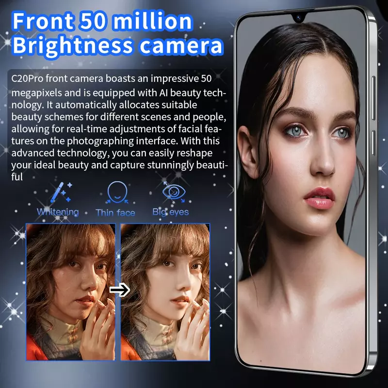 C20 Pro 5G Smartphone Display da 6.8 pollici Face Unlock 16GB + 1TB 8000mAh 50 + 108MP Double sims + SD Card versione globale telefono originale