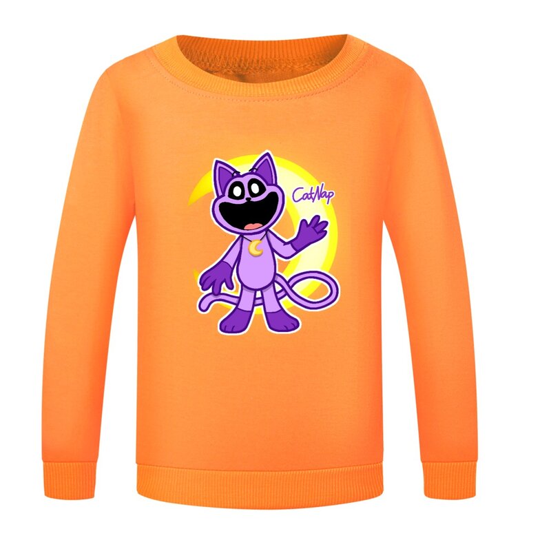 Nowa uśmiechnięta koszulka dla dzieci Cartoon Catnap i doga t-shirt dla dziewczynek z długim rękawem bluzy dla chłopców odzież dziecięca