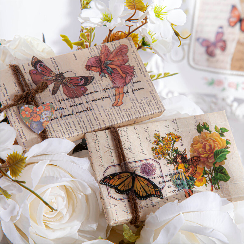 45Pieces per pack Butterfly Retro box stickers Flower fairy diary series creative hand account diy material decorative 8style