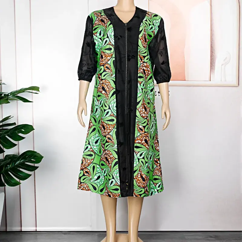 Vestido africano de cera com bolsos para mulheres, vestido com zíper, saia tamanho grande, S9656, novo, 2023