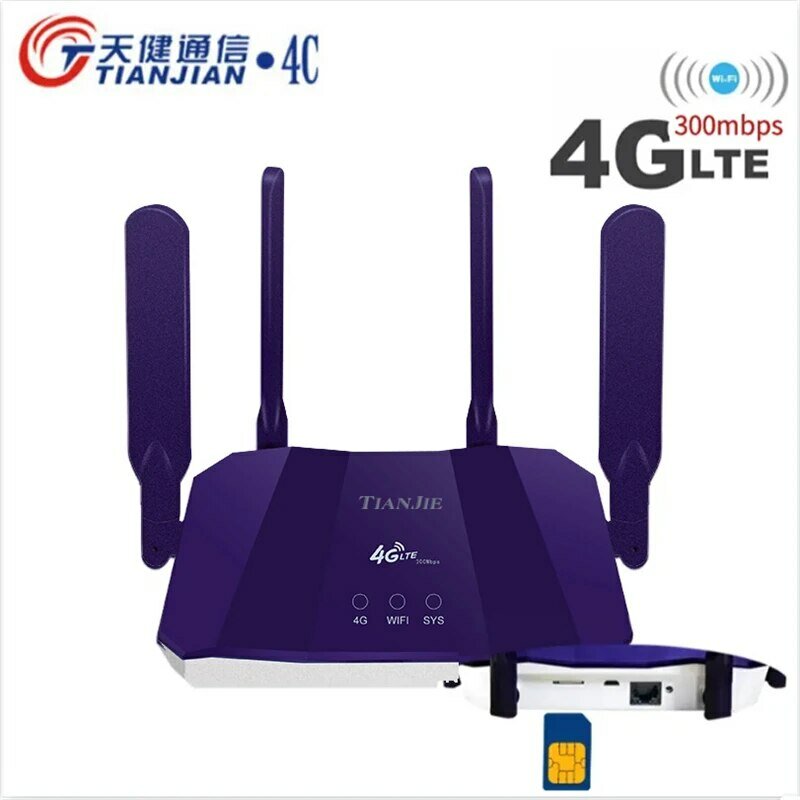 Tianjie 4G เราเตอร์ซิมการ์ดโมเด็มไร้สาย WIFI LTE จุดเชื่อมต่อ CPE 4เสาอากาศฮอตสปอตอะแดปเตอร์เครือข่ายทั่วโลกสำหรับกล้อง IP