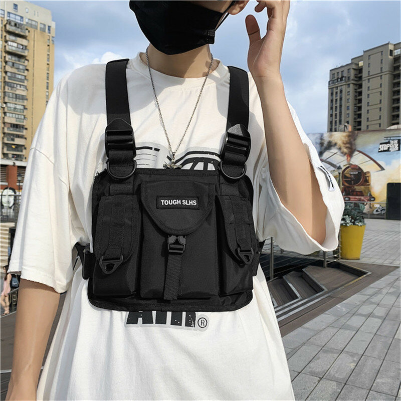 Нагрудная сумка для мужчин, нейлоновая многофункциональная спортивная жилетка в стиле хип-хоп, уличная одежда, 2022