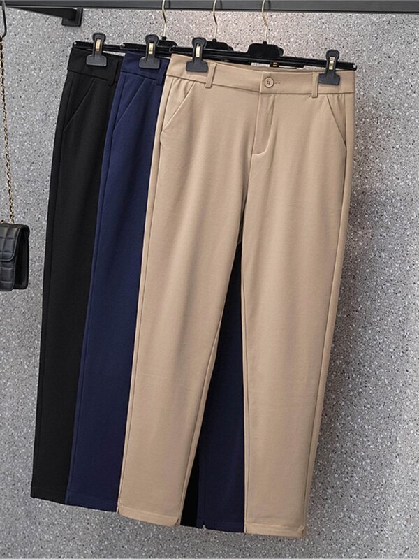 Plus Size wysoki stan wiosenno-letnie spodnie ołówkowe damskie z rozcięciami, casualowe spodnie damskie luźna plisowana damskie marynarskie spodnie