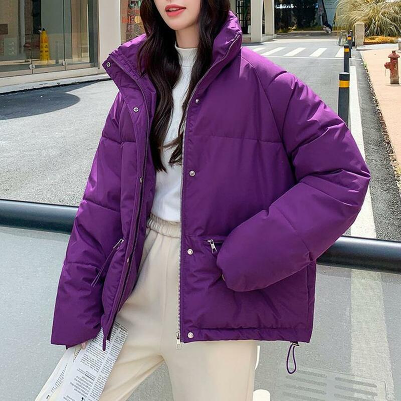 Winter Women Cotton Jacket Stand Collar Neck Protection Down Jacket Thickened Padded Warm Cold Resistant Down Coat