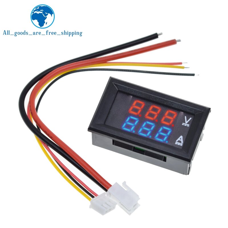 Tzt dc-デジタル電圧計0-100V 10a,電圧計,デュアルディスプレイ,電流計,パネル,電圧計,0.28 ",赤,青