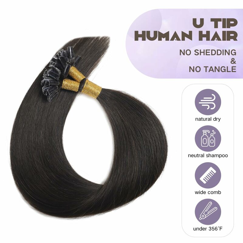 Estensioni dei capelli con punta a U dritta capelli umani # 1B capelli umani neri naturali Remy U Tip estensioni dei capelli umani 100 fili/confezione