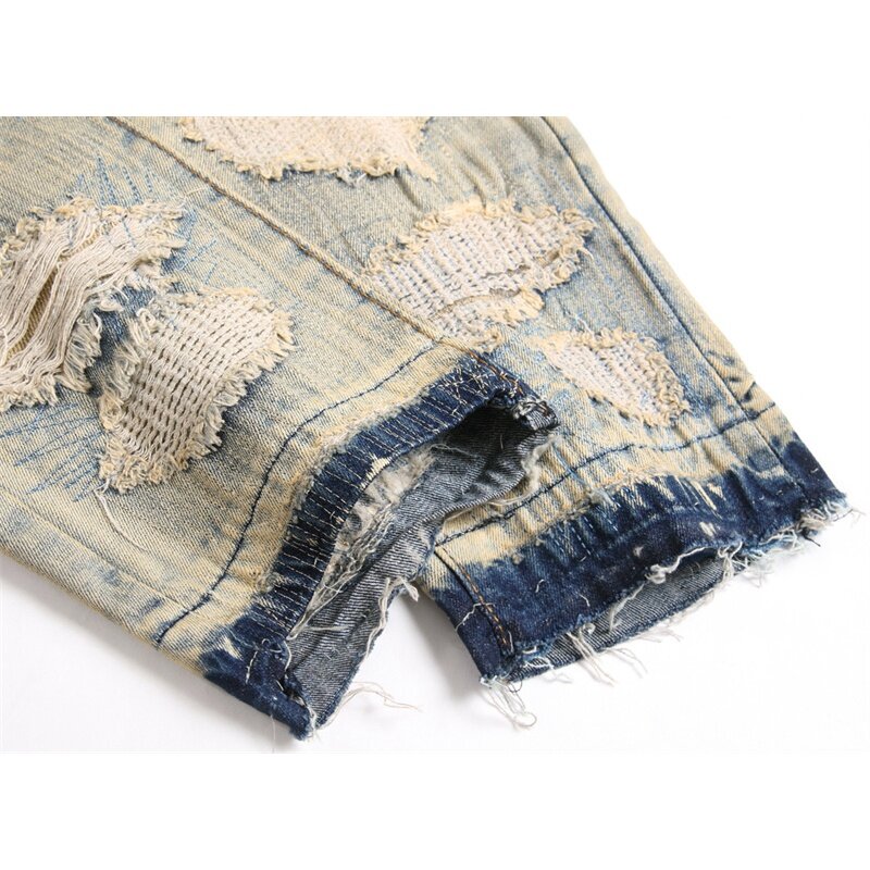 Рваные джинсы Scrape Мужские Винтажные ностальгические цветные уличные тренды в стиле панк модные облегающие байкерские обтягивающие брюки