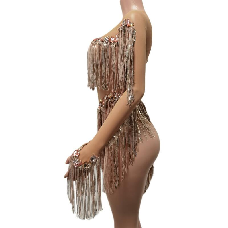 Sexy Mesh Dance Performance Costume Sparkly strass paillettes nappa body Nightclub body Show Stage Wear Weixiao