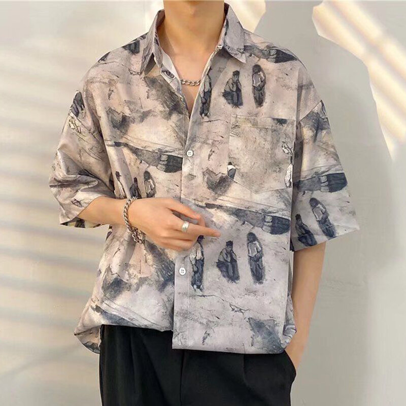 Stylish Lapel Button Pockets Printed Casual Shirts Men Clothing 2024 Summer New All-match Tops Half Sleeve England Style Shirt