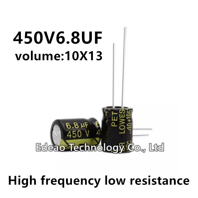 Condensador electrolítico de aluminio de alta frecuencia y baja resistencia, 450V, 6,8 UF, 450V6.8UF, 6.8UF450V, volumen: 10x13, 10x13mm, 10 unidades por lote