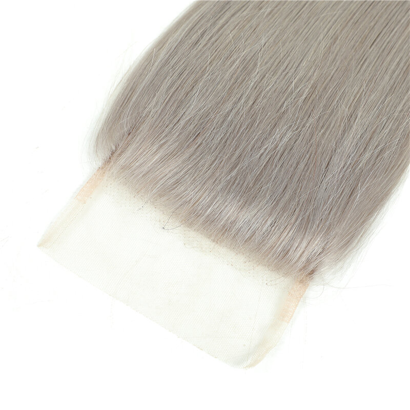 Brasiliano fascio dritto con chiusura 4x4 colore grigio argento 3 fasci con chiusura grigio Remy 100% fasci di capelli umani capelli KEMY