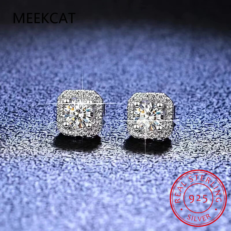 Real 0.5-1 Carat D Color Moissanite Stud Earrings For Women 100% 925 Sterling Silver Sparkling Earring Wedding Jewelry