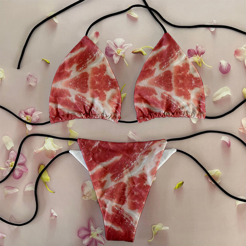 Zabawny wieprzowy wzór brzucha drukowany zestaw bikini osobowość modne obcisłe bikini głębokie V letnie stroje kąpielowe bikini na imprezę