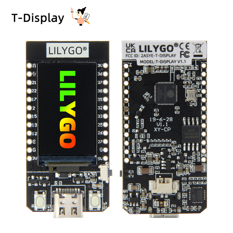 LILYGO® T-Display Carte de développement T-Display ESP32 pour Ardu37, écran LCD 1.14 pouces, technologie Bluetooth WiFi sans fil, FLspatule 4, 16 Mo