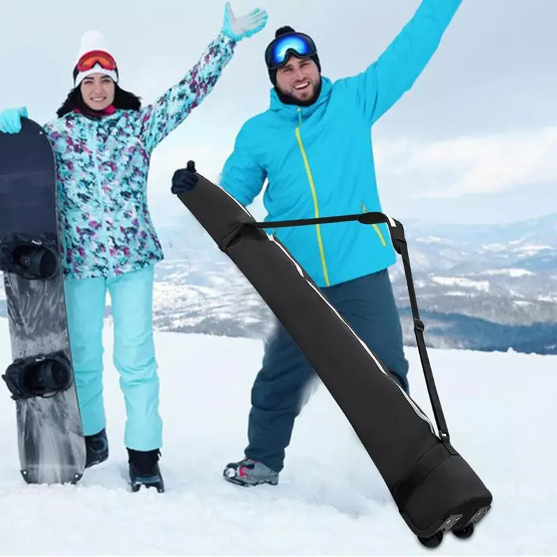 Tas penyimpanan papan Ski, dengan roda kain Oxford tas papan Ski kapasitas besar untuk Aksesori olahraga luar ruangan
