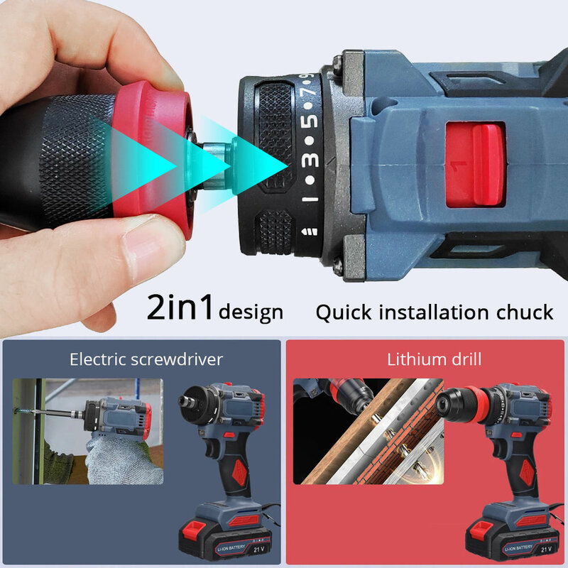 Dual-Purpose Electric Screwdriver Brushless Cordless Drill Multifunctional Household Impact Power Tools With 2 Batteries