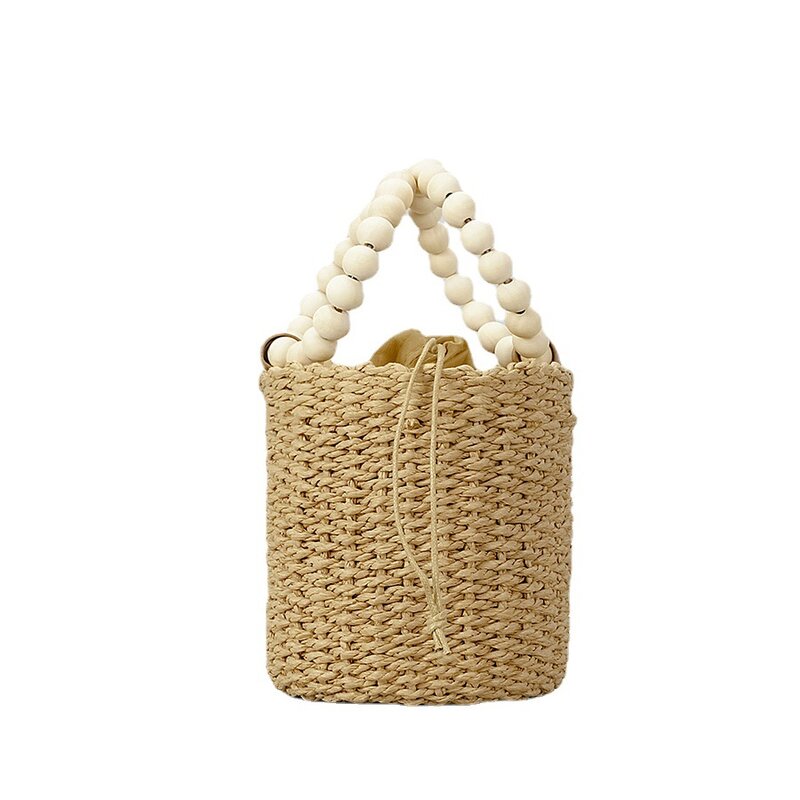Женская Плетеная соломенная сумка-тоут, летняя пляжная сумка с деревянными бусинами, модная летняя пляжная Праздничная плетеная сумка-мессенджер, 2024