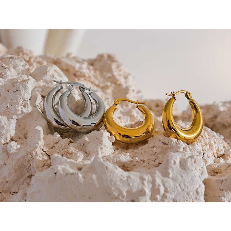 Yhpup-Brincos geométricos em aço inoxidável para mulheres, acessórios para joias douradas, textura metálica na moda, 18 k