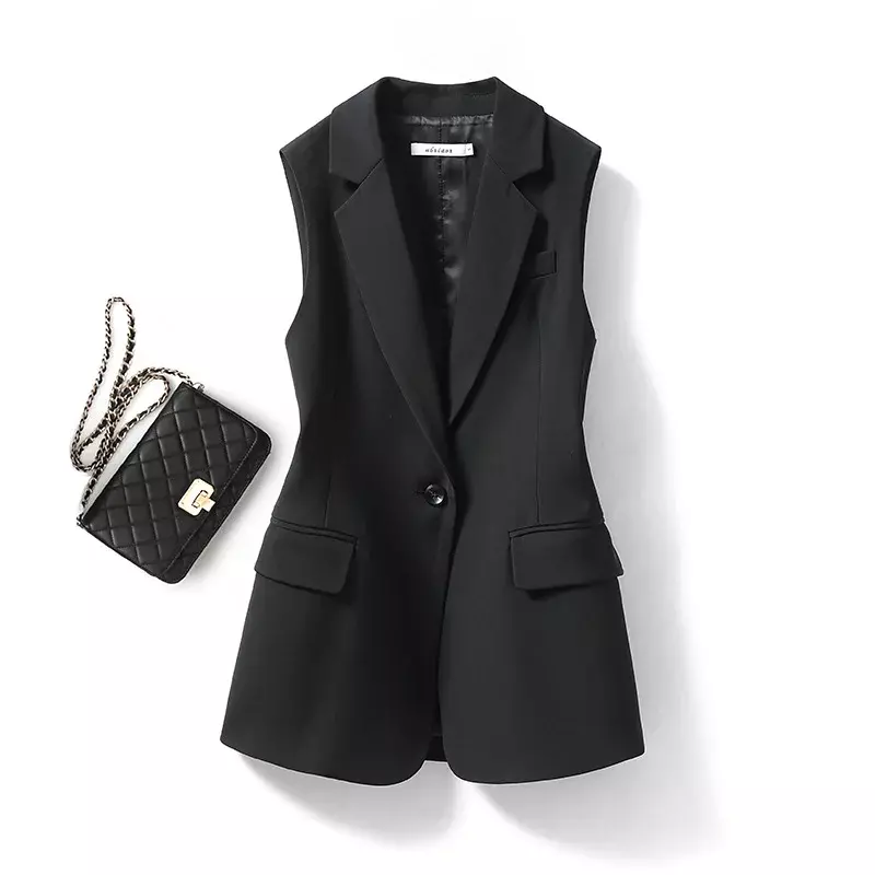Schwarze Frauen Anzug 1 Stück Weste Weste formelle Büro Dame Business Arbeit tragen einen Knopf Baumwolle elegante Mädchen ärmellosen Mantel