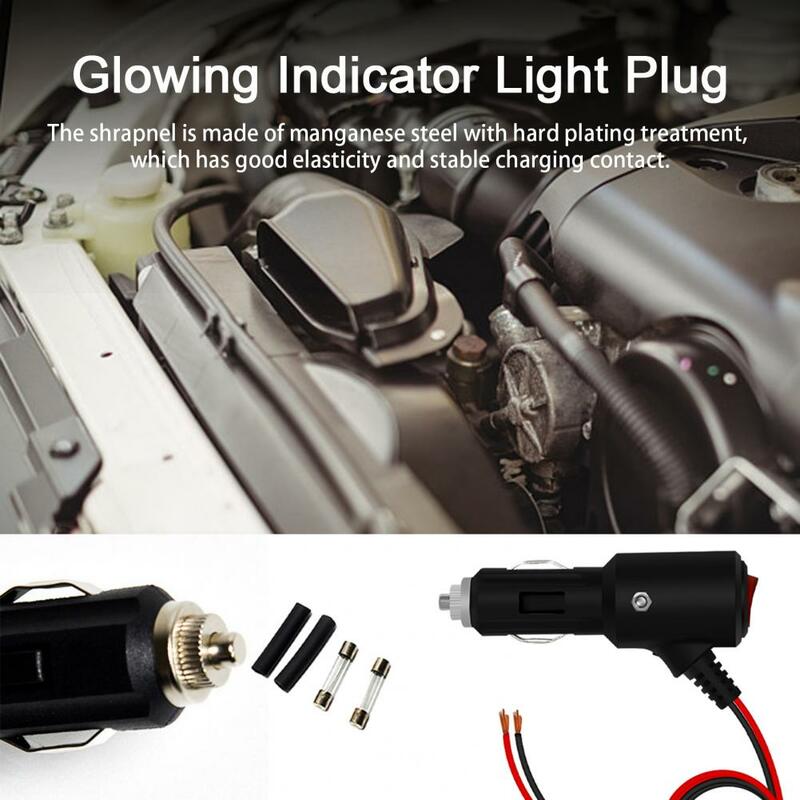 Substituição do plugue com interruptor ligado e desligado, indicador LED, cobre puro, de alta potência, cabo de alimentação do carro, soquete Igniter, 12 V, 24V
