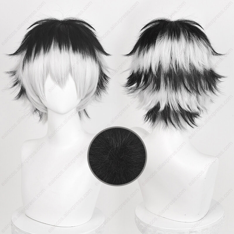 Kotaro bokuto cosplay perücke 30cm kurz silber weiß gemischt schwarzes haar hitze beständige synthetische perücken halloween party perücken