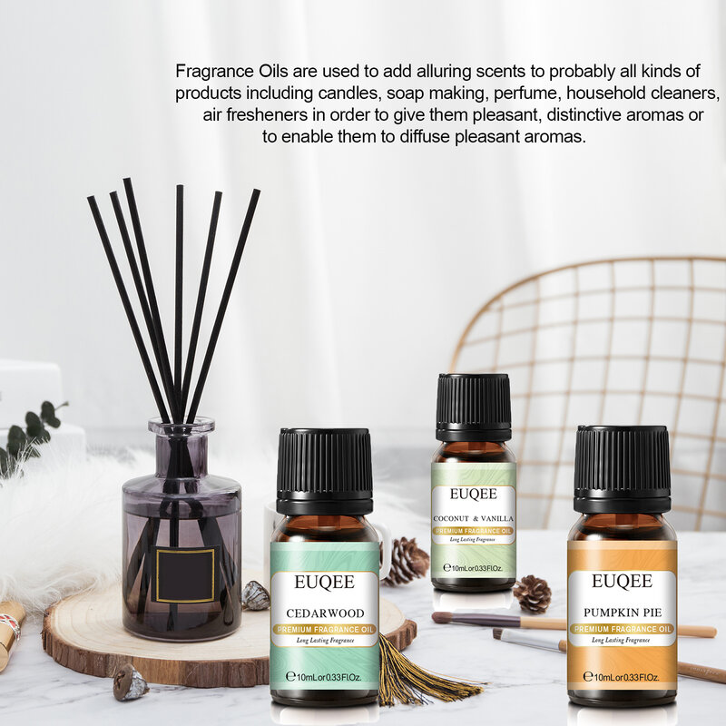 EUQEE minyak wangi Premium 10ML untuk pelembap udara penyebar Aroma pohon kelapa vanila Bambu & jati mangga
