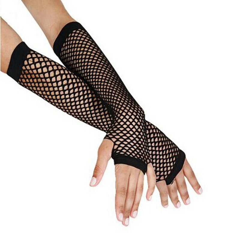 Black Fishnet Fingerless Long Gloves Punk Gothic Women Party Performance Mesh Gloves Cosplay Arm Sleeve Halloween Accessories