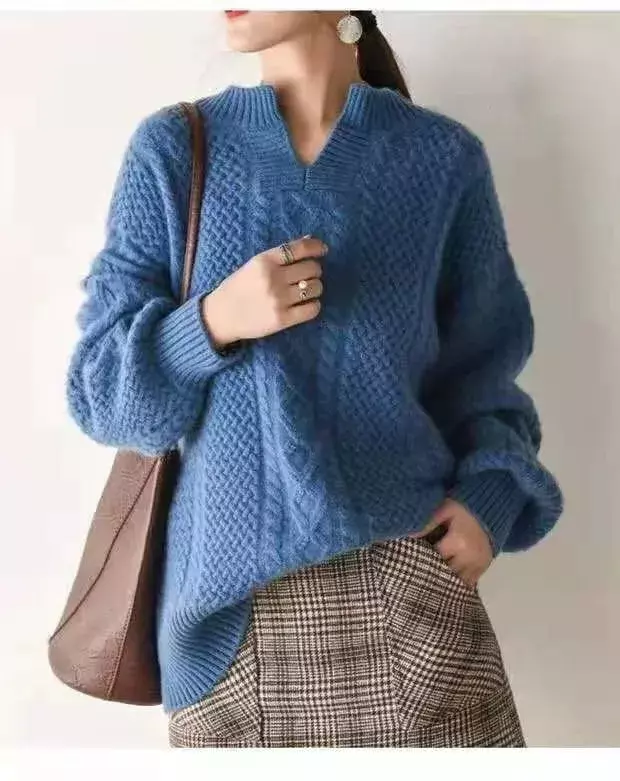 Женский кашемировый свитер свободного покроя, с рукавами-фонариками