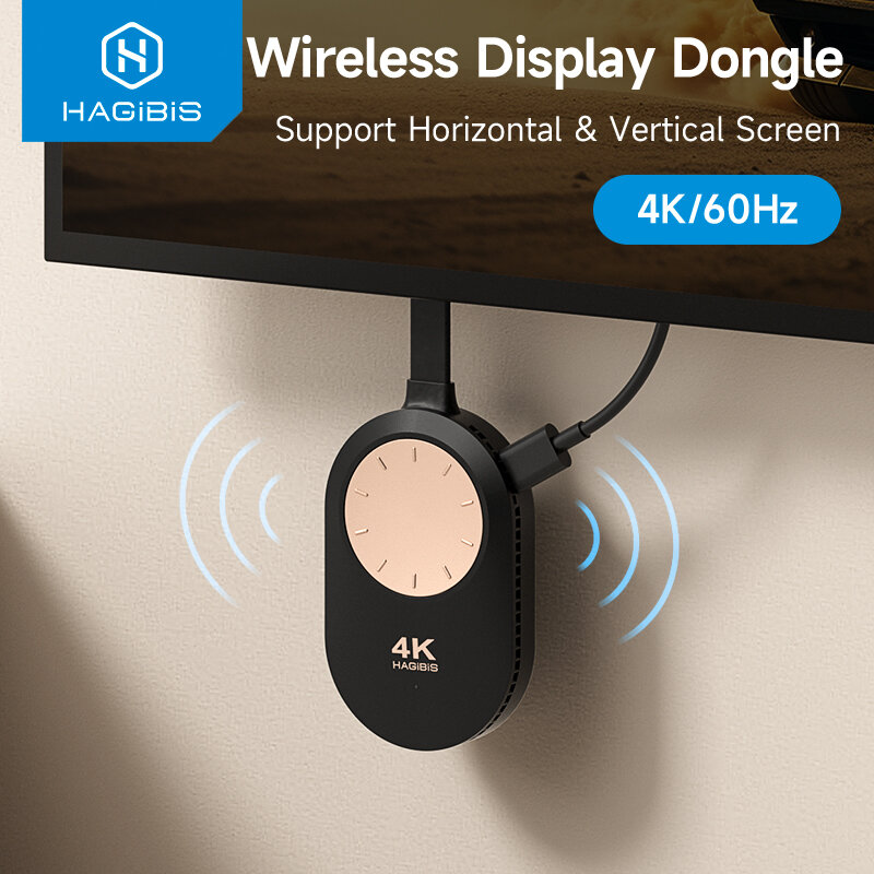 Hagibis adaptor Dongle tampilan kompatibel HDMI nirkabel 4K @ 60Hz pemanjang nirkabel untuk Laptop PC ponsel pintar HDTV proyektor iOS