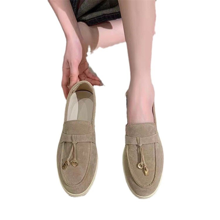 Sepatu Lefu Bean kualitas tinggi satu langkah wanita, sepatu tenis karet alas kaki gaya harum kecil musim panas